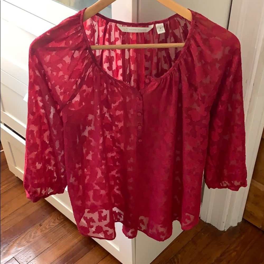 LC Lauren Conrad Raspberry Floral Blouse Medium